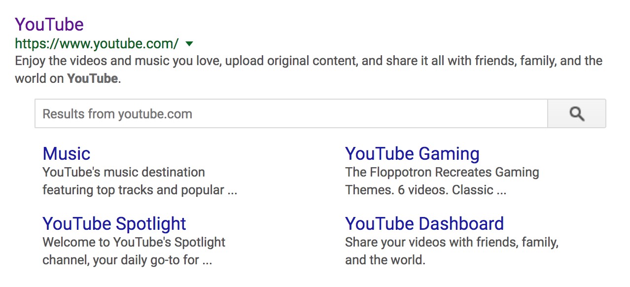Search listing Sitelinks, Site Search