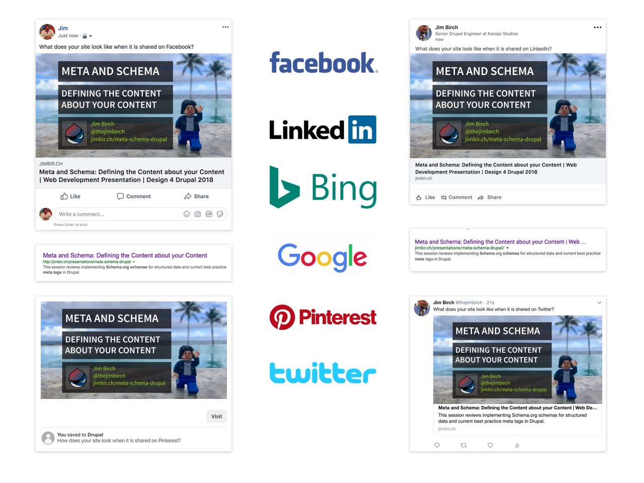 Screenshots of pages shared on social networks and search engine results