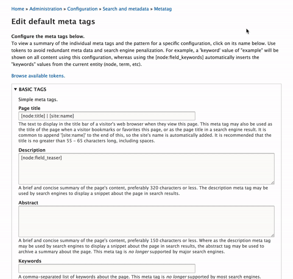 Drupal Metatag module fields