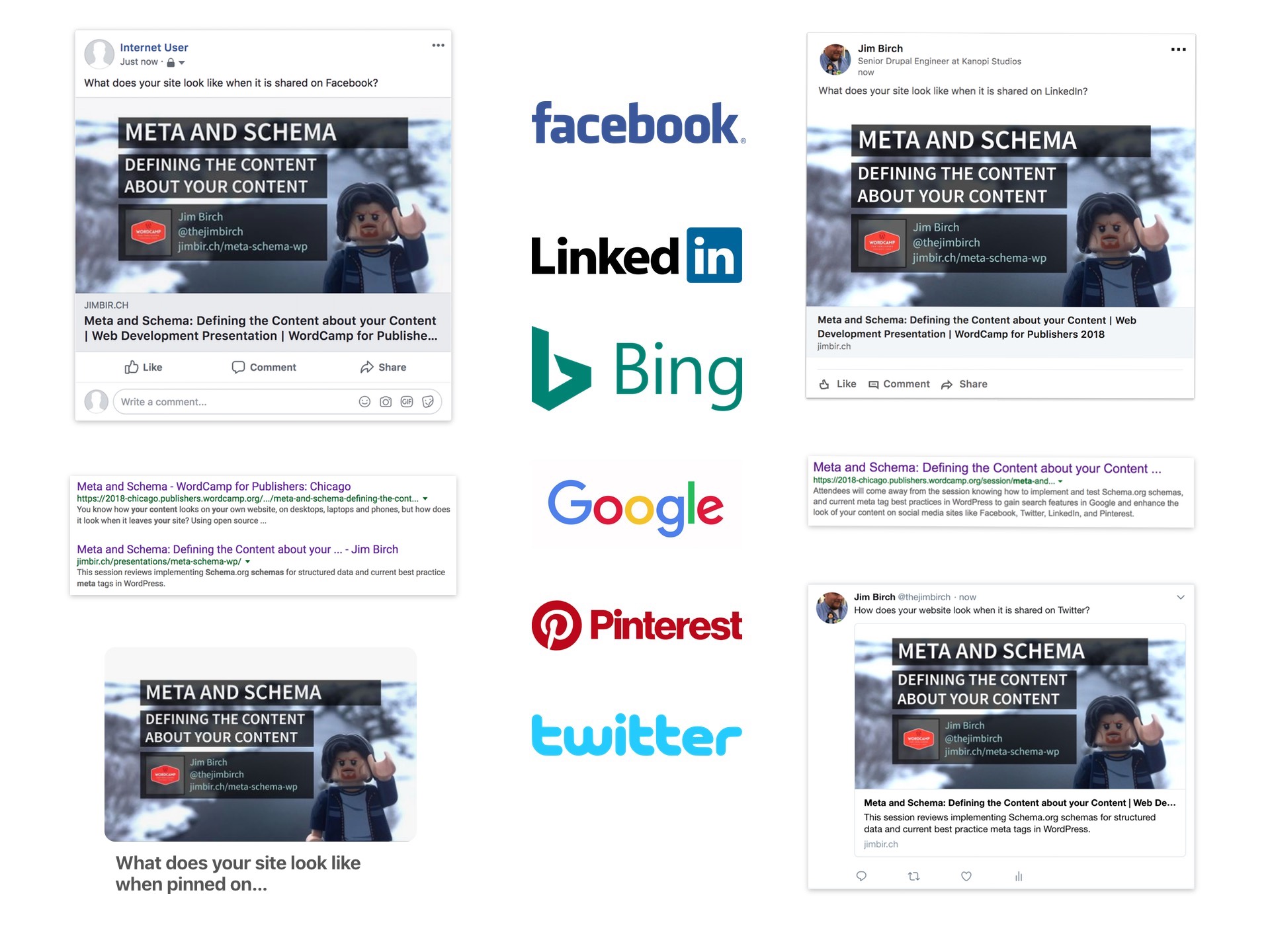 Screenshots of pages shared on social networks and search engine results