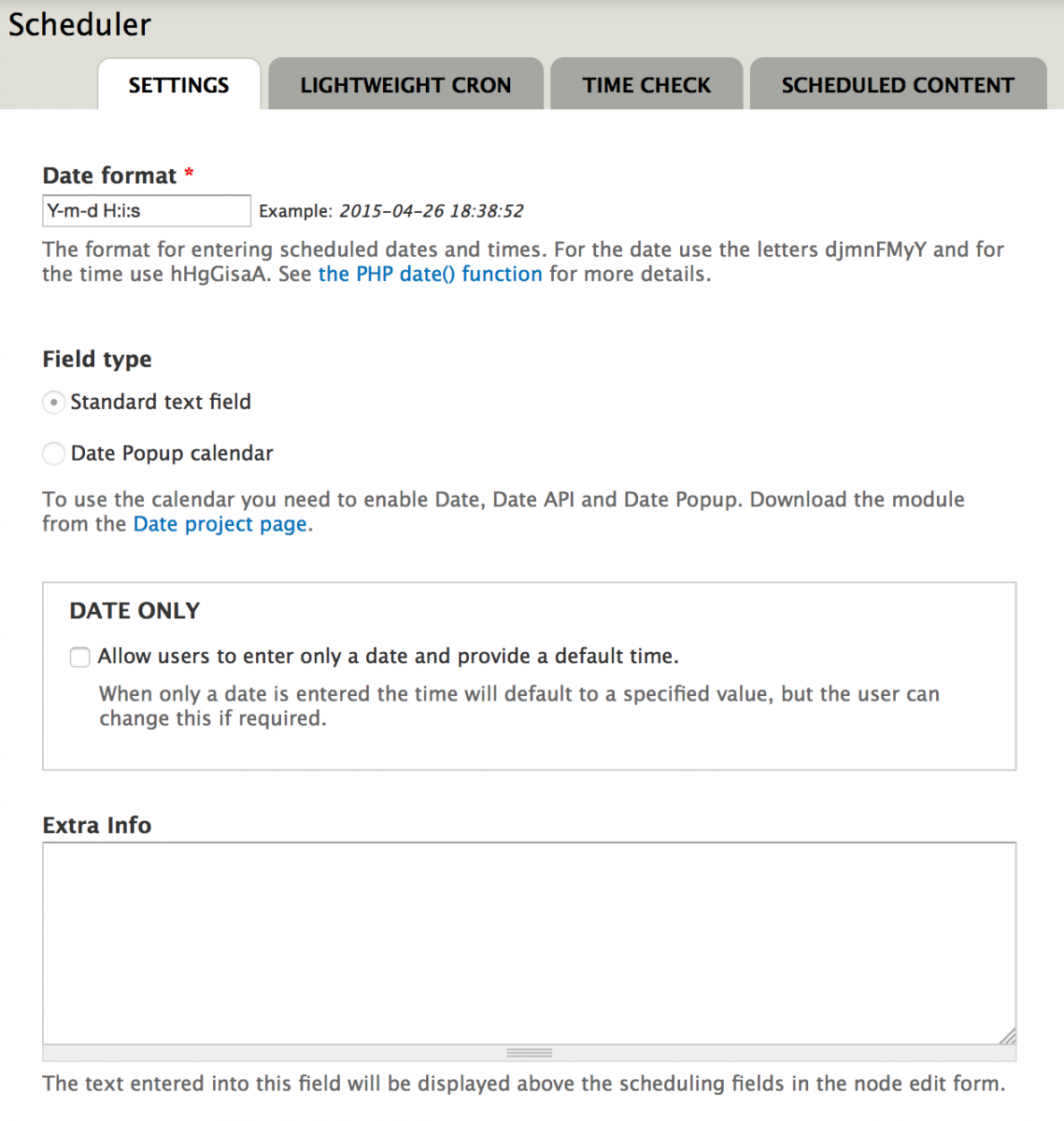 Drupal Scheduler Settings